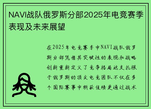 NAVI战队俄罗斯分部2025年电竞赛季表现及未来展望